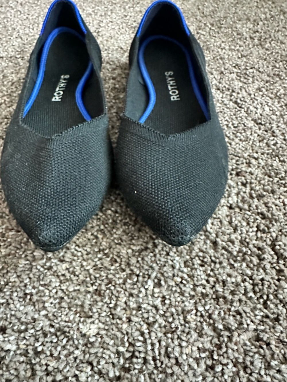 Rothy's Black Pointed Knit Flats with Blue Accent - Picture 2 of 7
